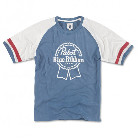 Pabst Blue Ribbon Beer Men's Blue And White Raglan T-Shirt